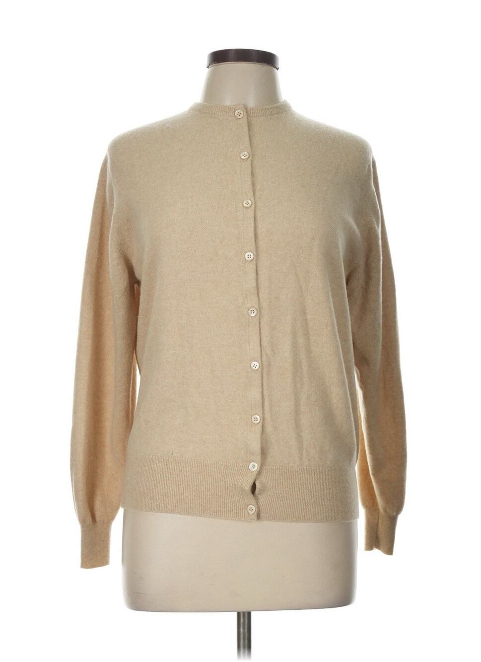Ballantyne for Berk 100% Cashmere Cardigan Women L Tan Made in Scotland